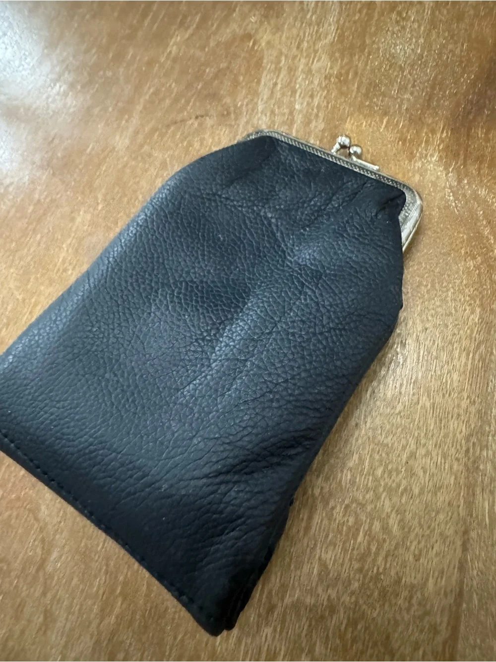 Black Leather Double-Kisslock Coin Purse